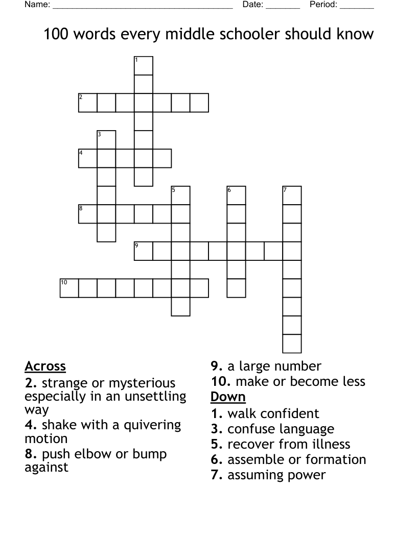 100 words every middle schooler should know Crossword