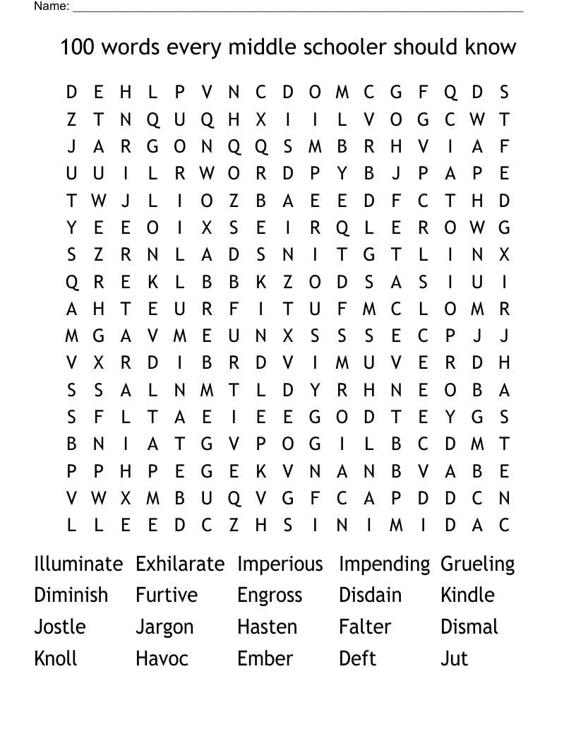 100 words every middle schooler should know Word Search
