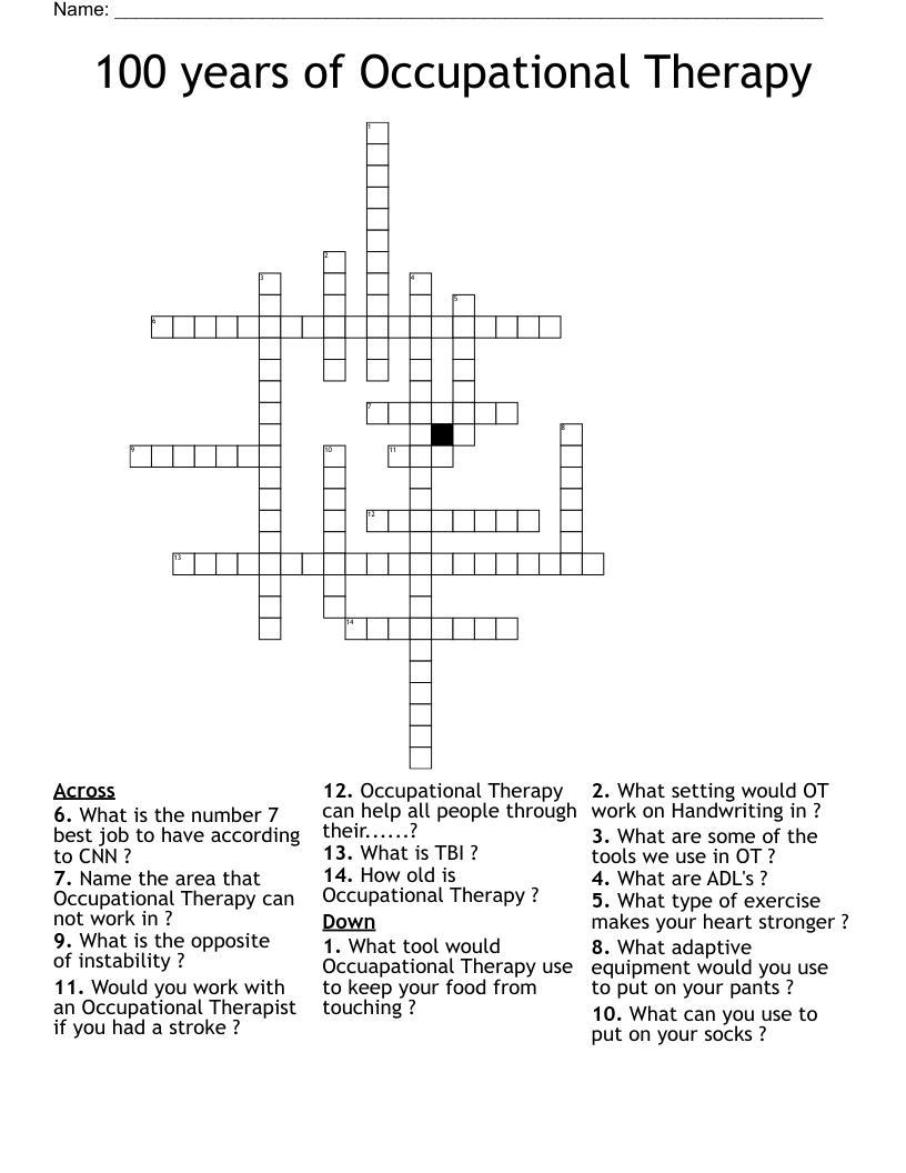 100 years of Occupational Therapy Crossword