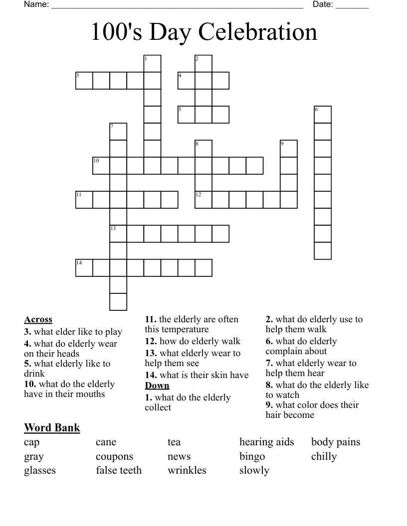 100's Day Celebration Crossword