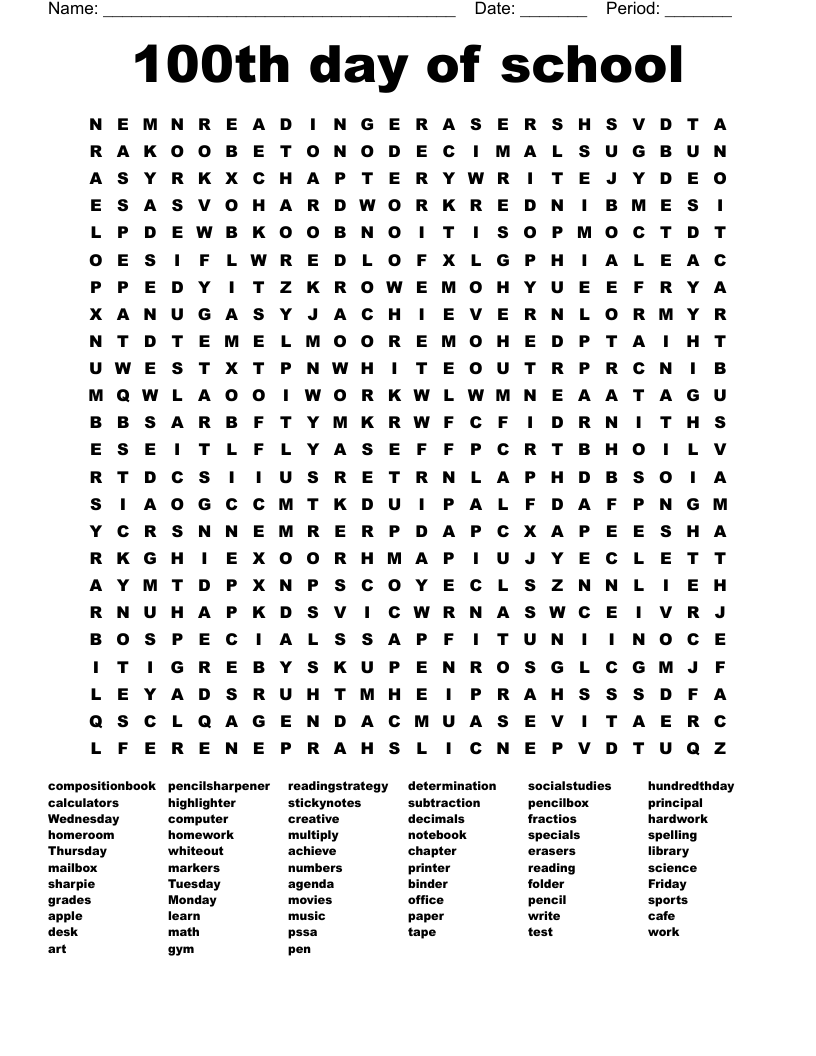 100th day of school Word Search