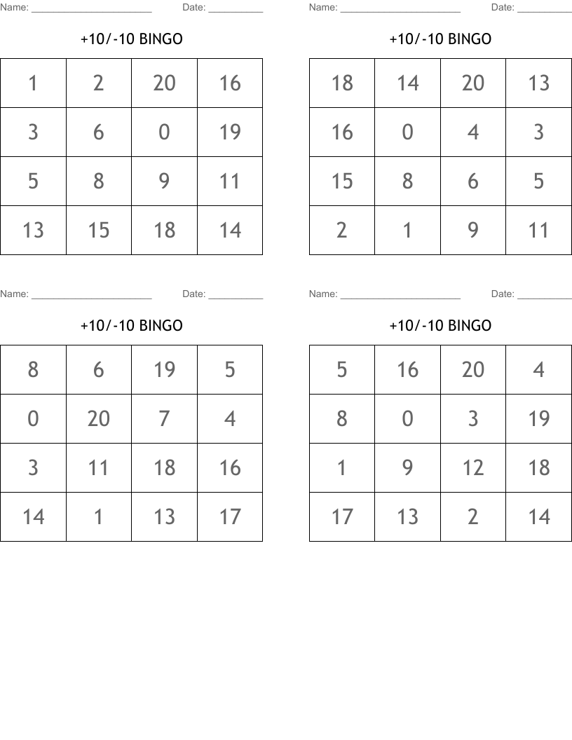 +10/-10 BINGO