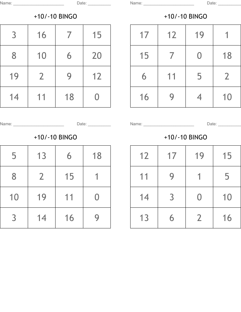 +10/-10 BINGO