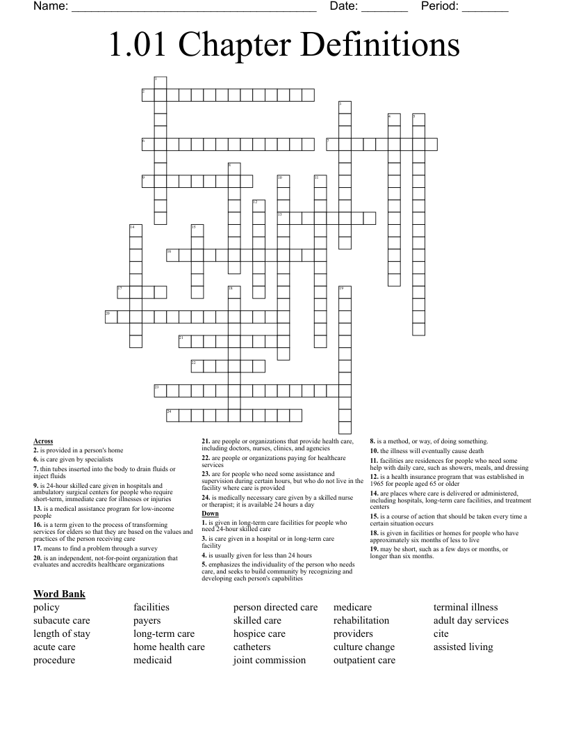 1.01 Chapter Definitions  Crossword
