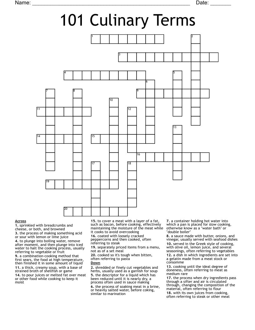 101 Culinary Terms Crossword