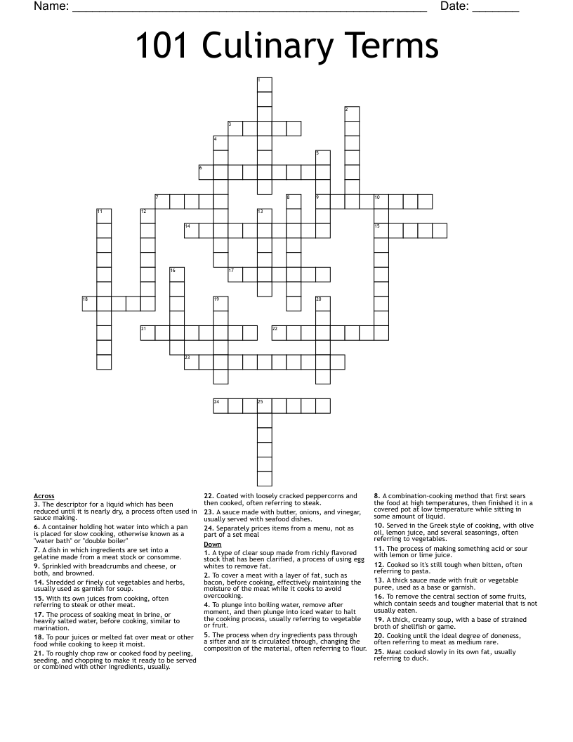 101 Culinary Terms Crossword