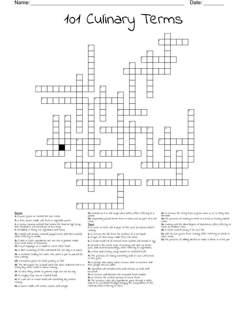 101 Culinary Terms Crossword