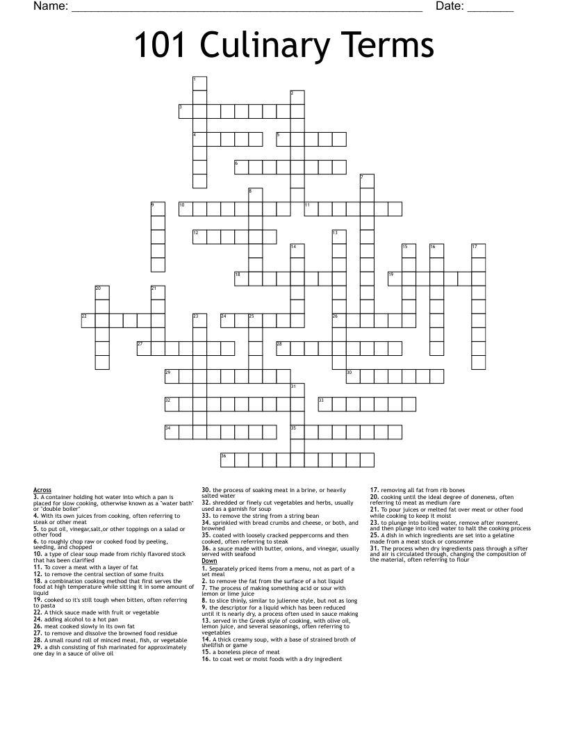 101 Culinary Terms Crossword