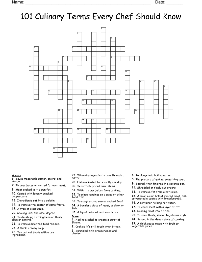 101 Culinary Terms Every Chef Should Know Crossword
