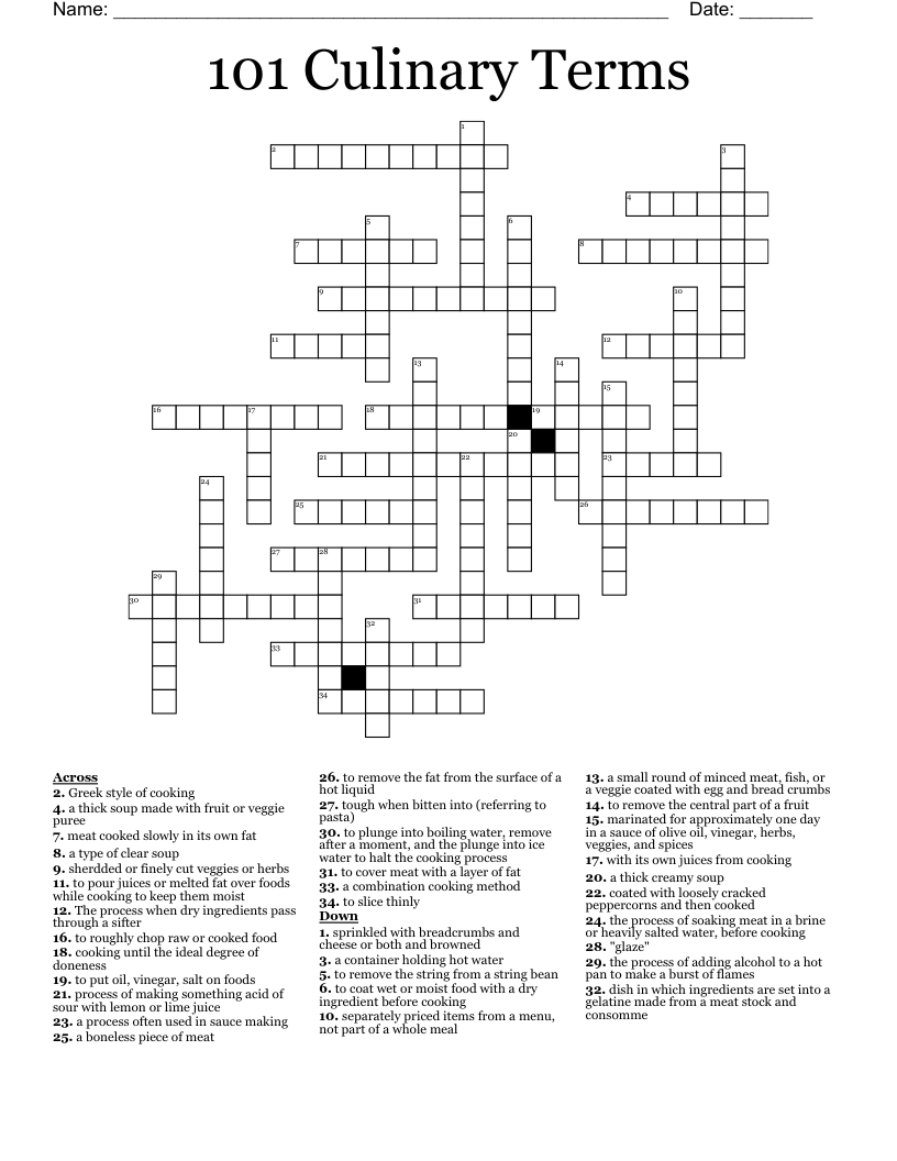 101 Culinary Terms  Crossword
