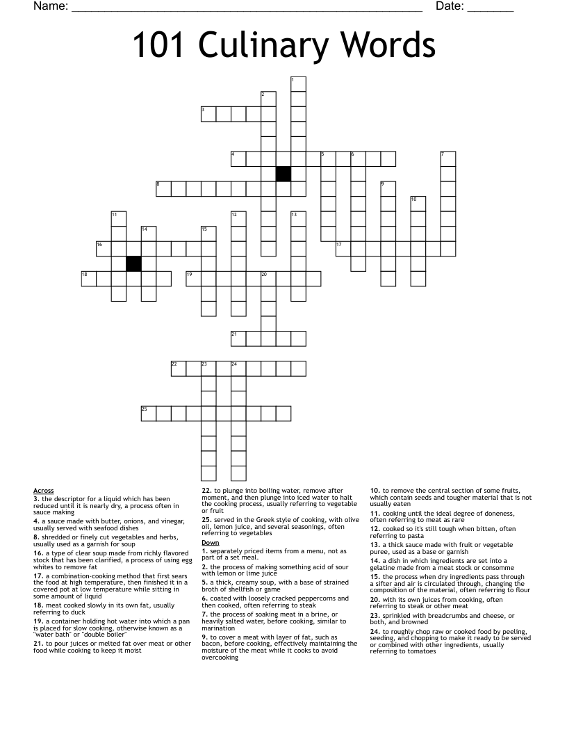 101 Culinary Words Crossword