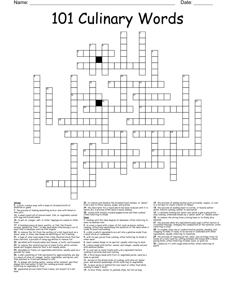101 Culinary Words Crossword