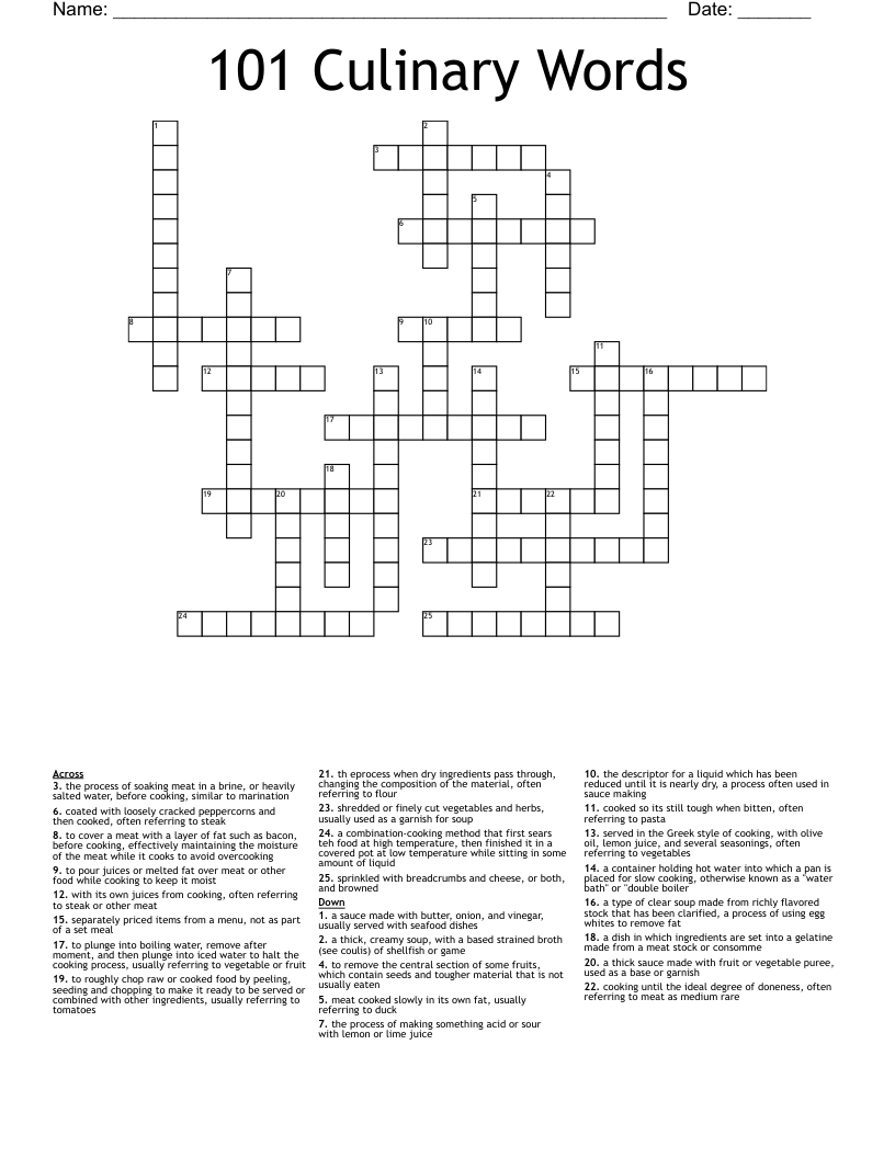 101 Culinary Words  Crossword