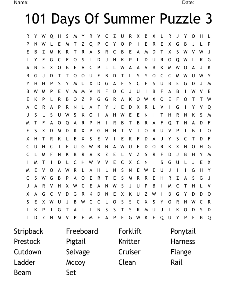 101 Days Of Summer Puzzle 3 Word Search