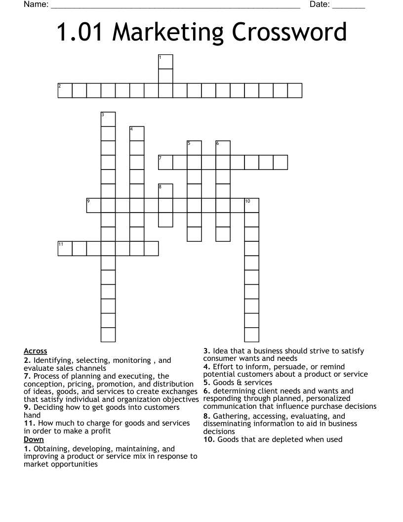 1.01 Marketing Crossword