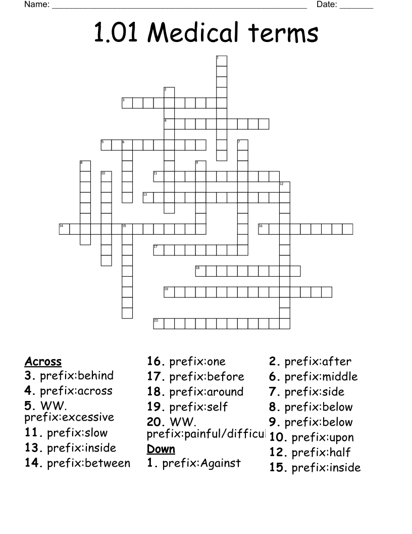 1.01 Medical terms Crossword
