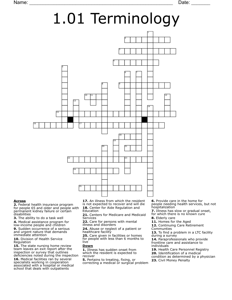 1.01 Terminology  Crossword