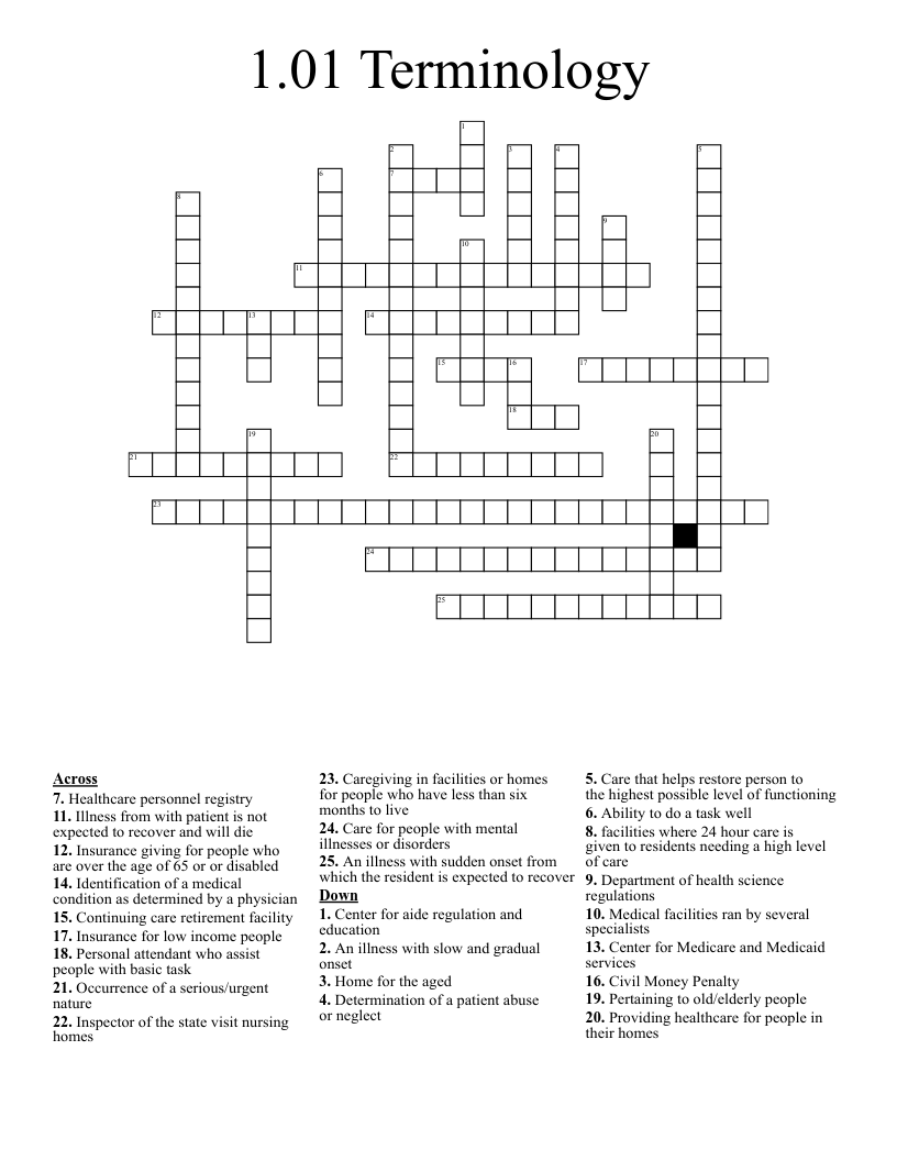 1.01 Terminology  Crossword