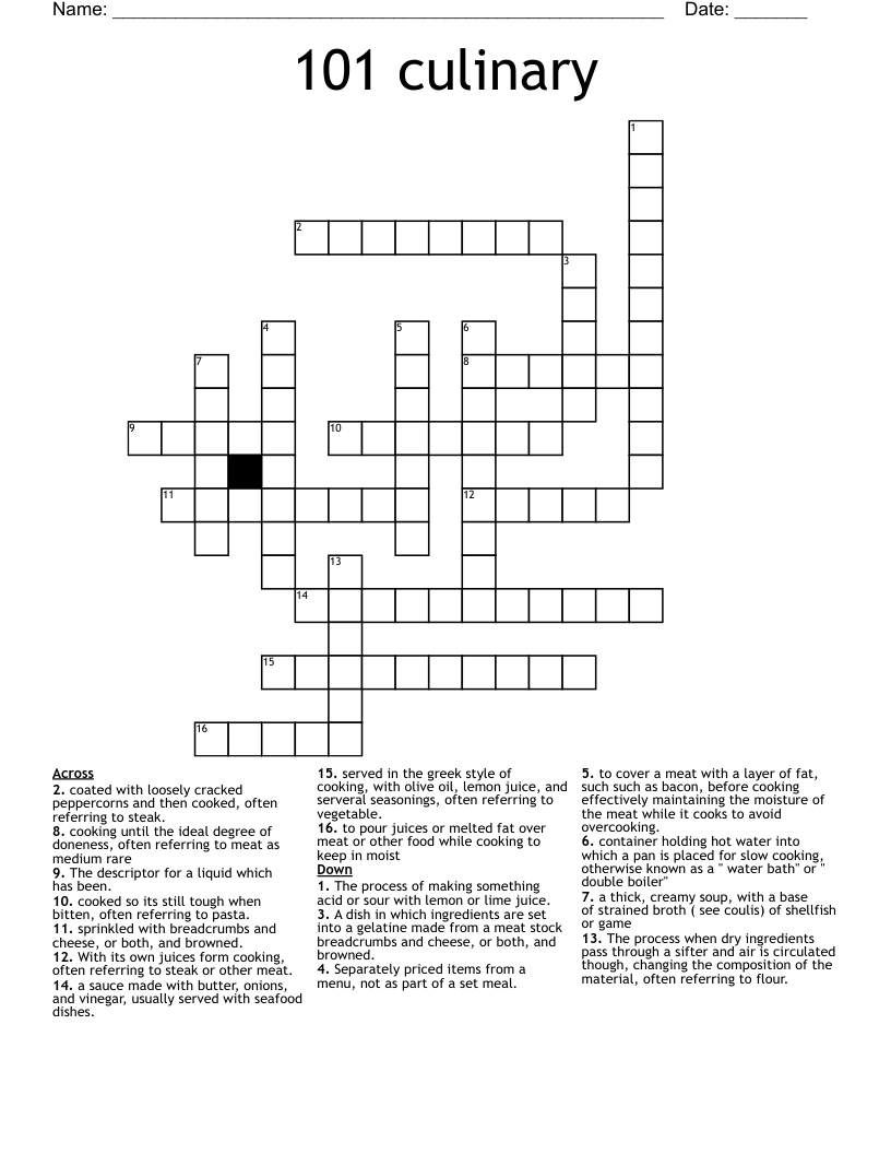 101 culinary  Crossword