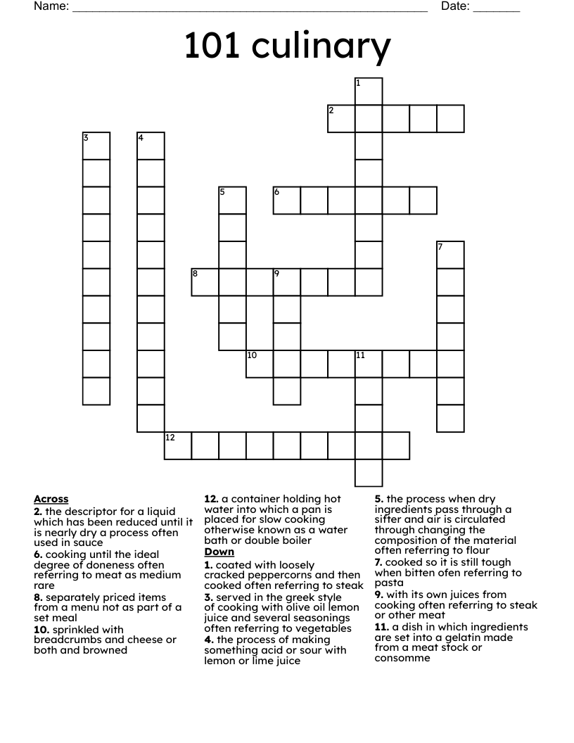 101 culinary  Crossword