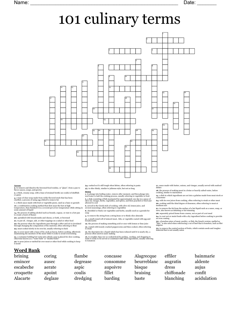 101 culinary terms Crossword