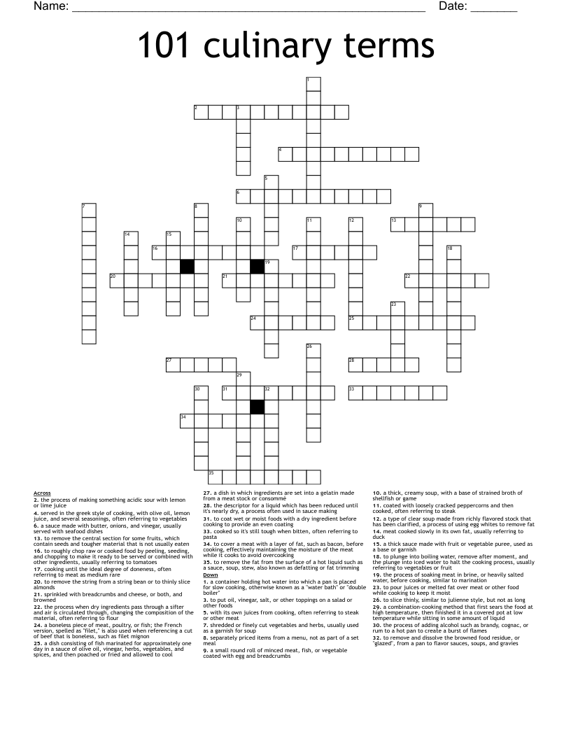 101 culinary terms Crossword