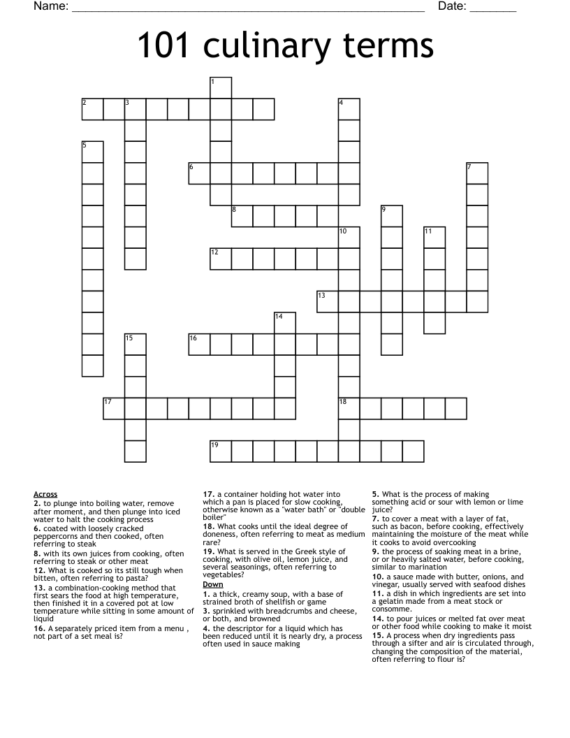 101 culinary terms  Crossword