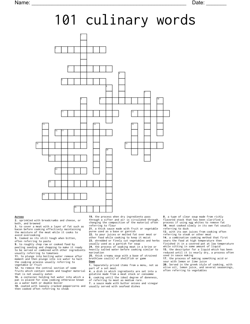 101 culinary words Crossword