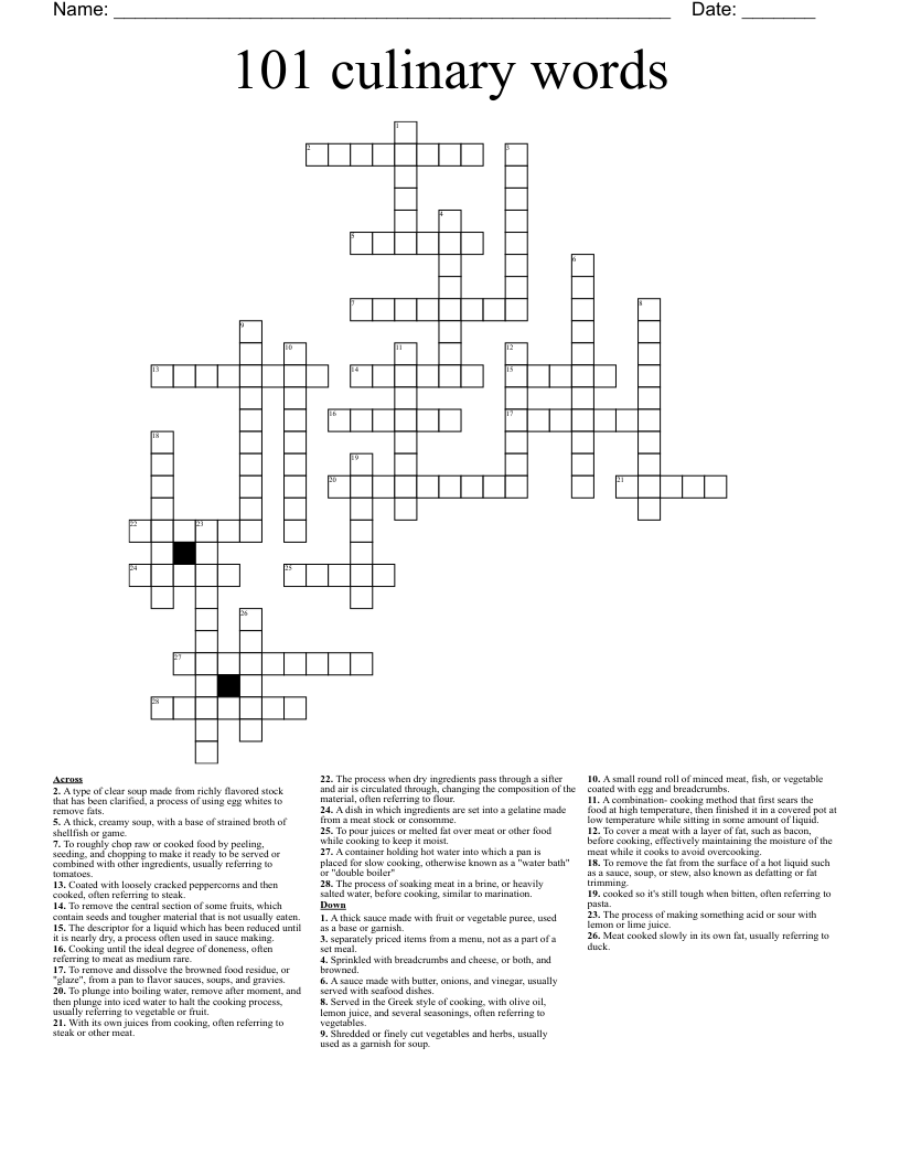 101 culinary words Crossword