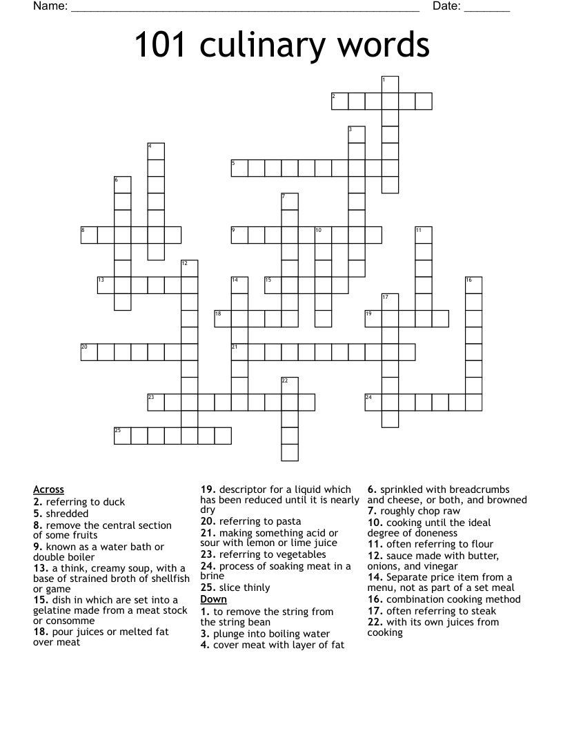 101 culinary words  Crossword
