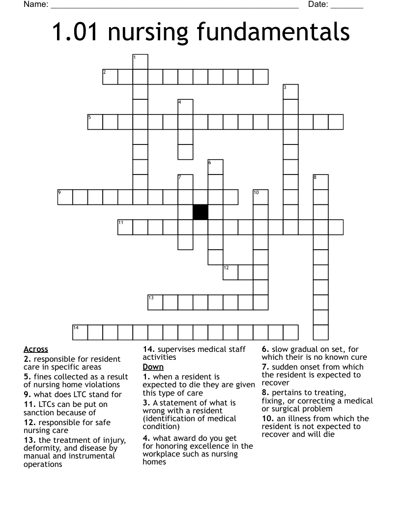 1.01 nursing fundamentals  Crossword