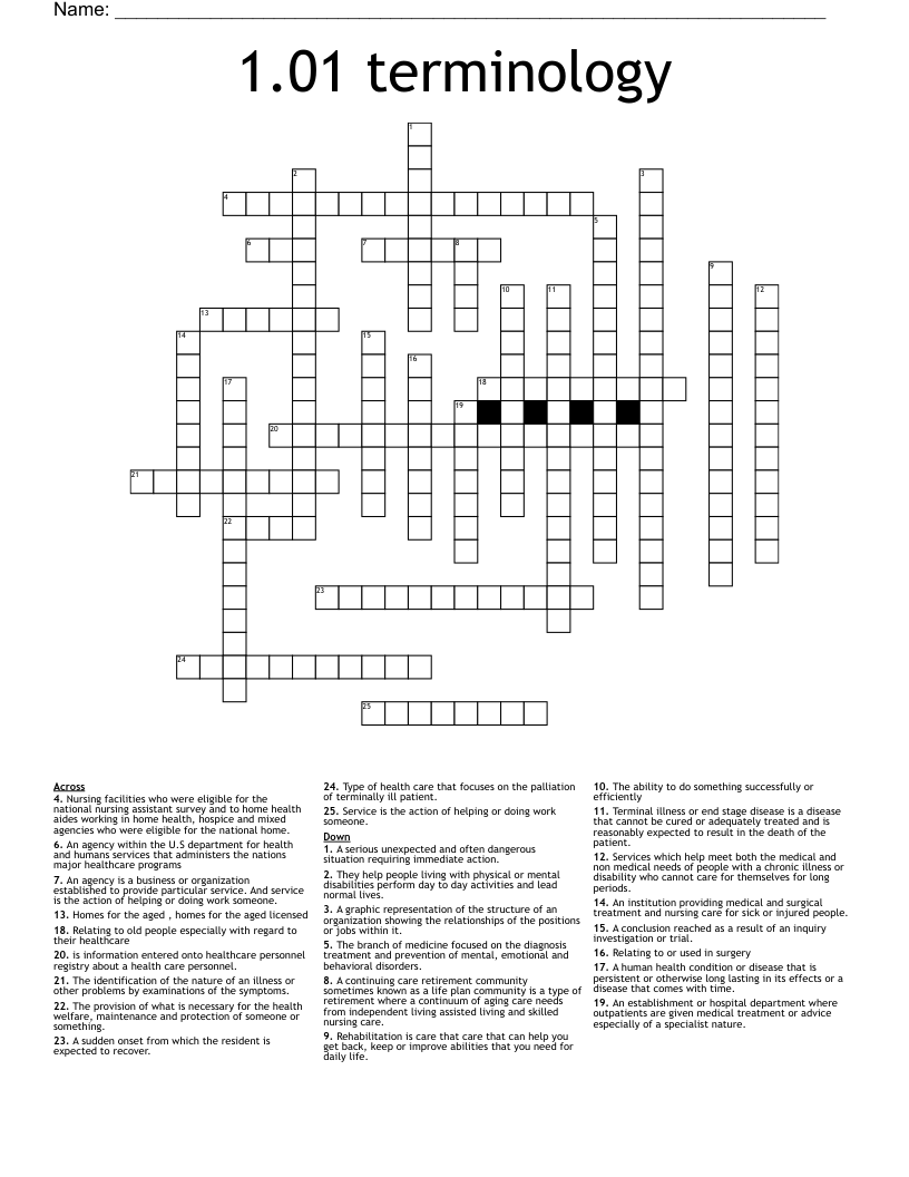 1.01 terminology  Crossword