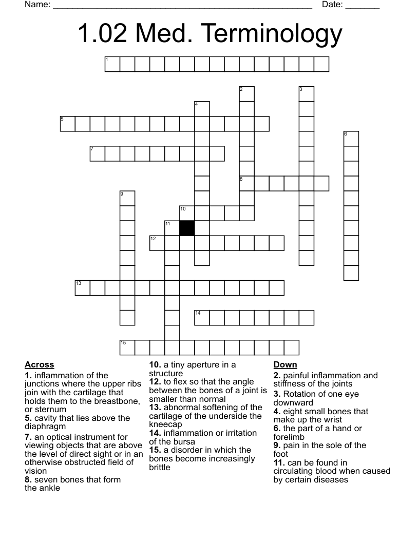 1.02 Med. Terminology Crossword