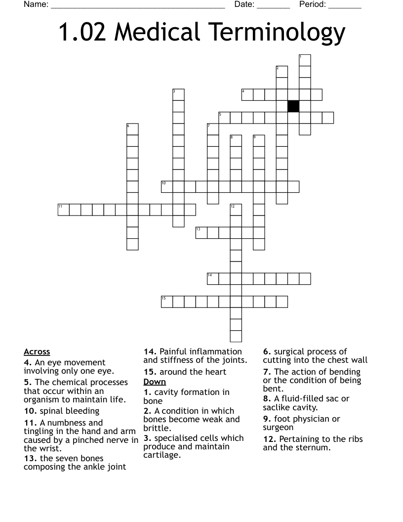 1.02 Medical Terminology Crossword