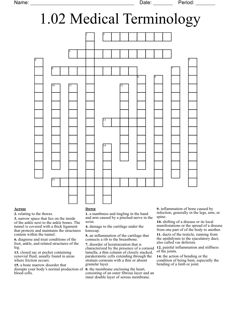 1.02 Medical Terminology Crossword