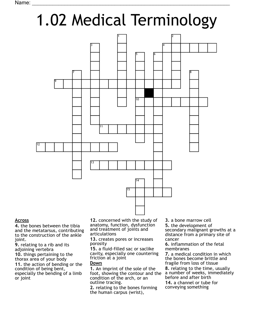 1.02 Medical Terminology Crossword
