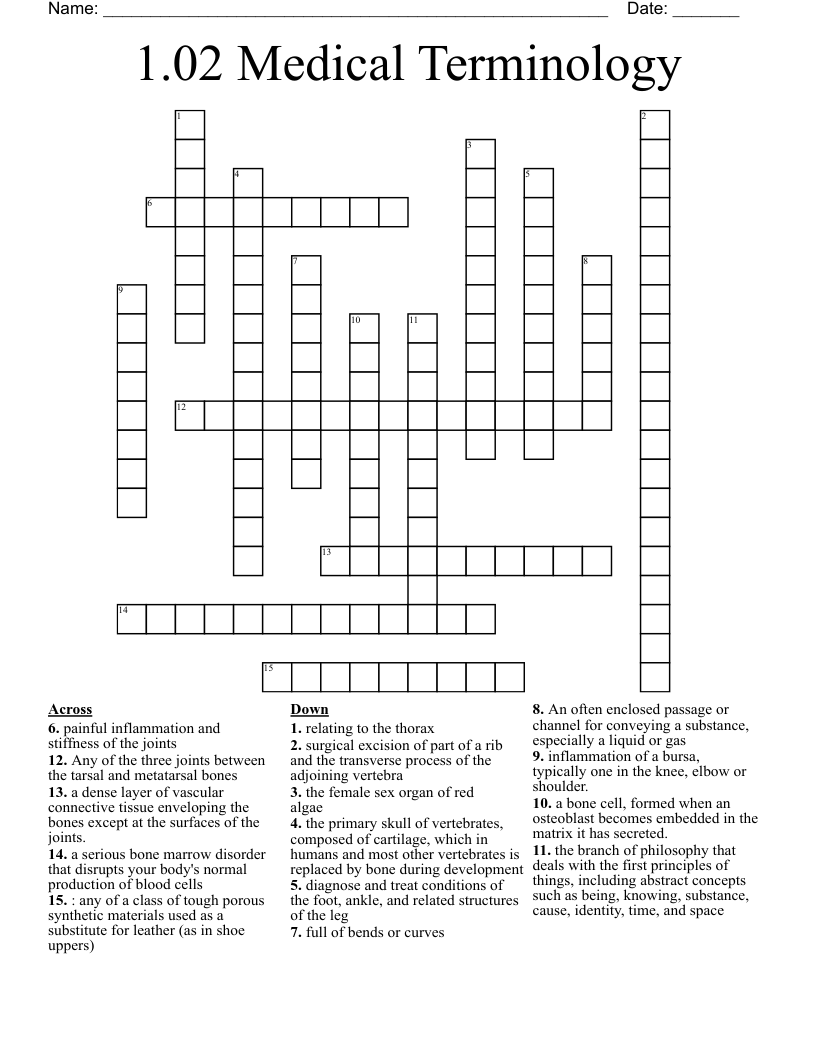1.02 Medical Terminology Crossword