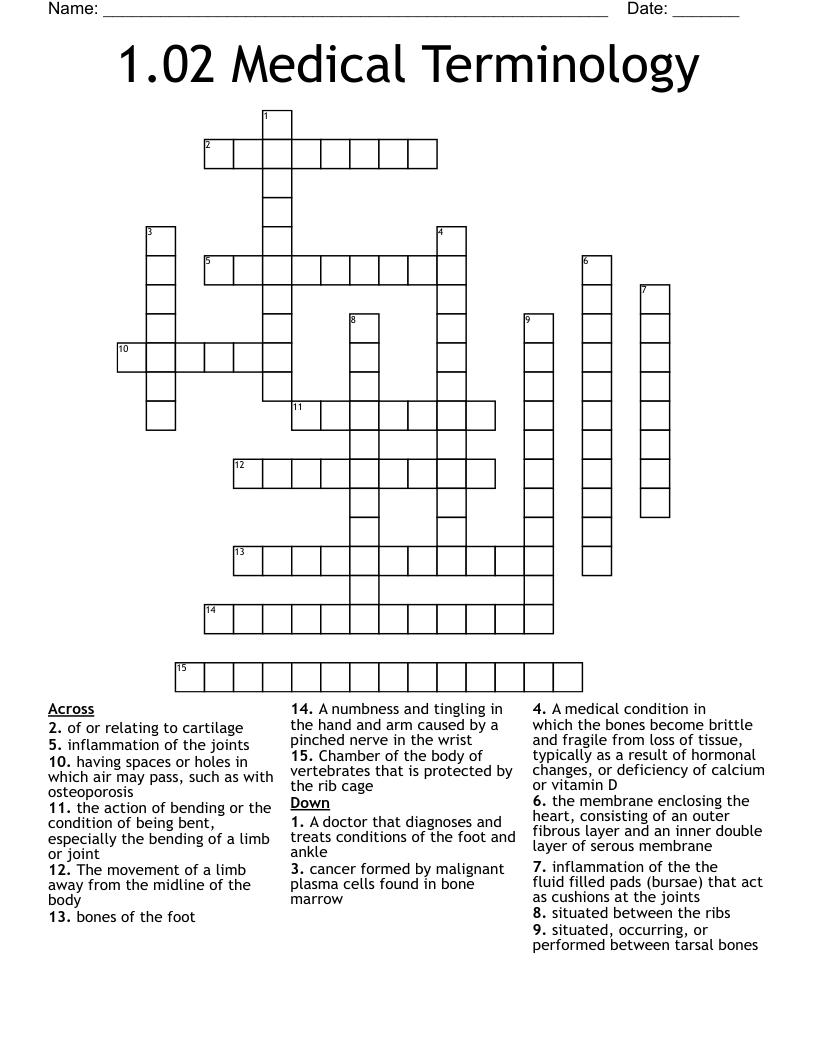1.02 Medical Terminology Crossword