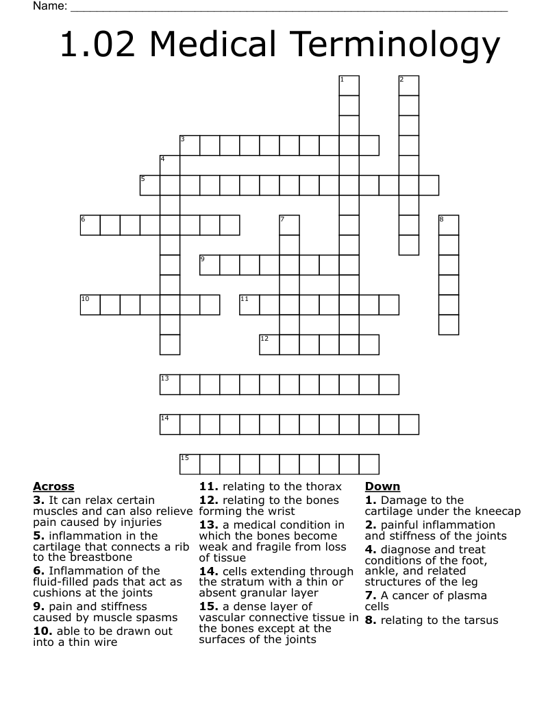1.02 Medical Terminology Crossword