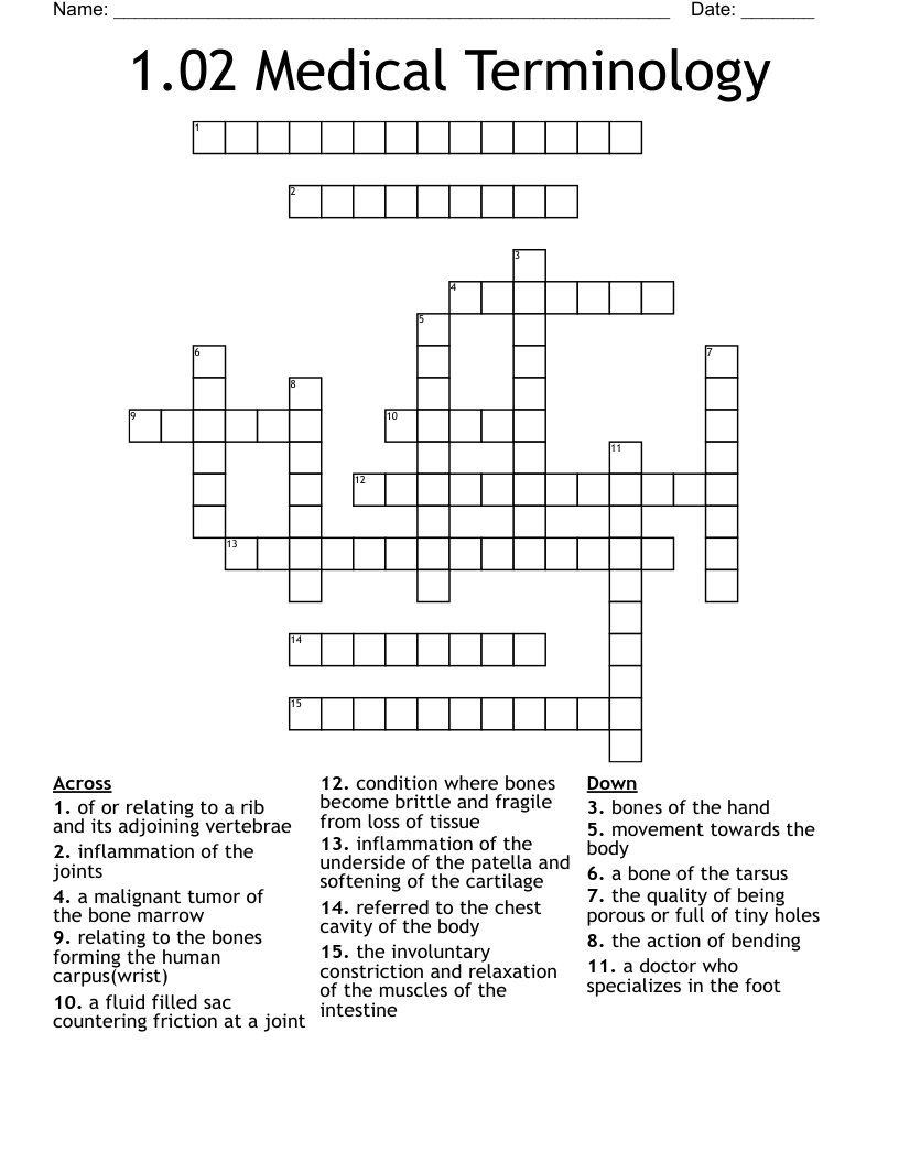 1.02 Medical Terminology Crossword