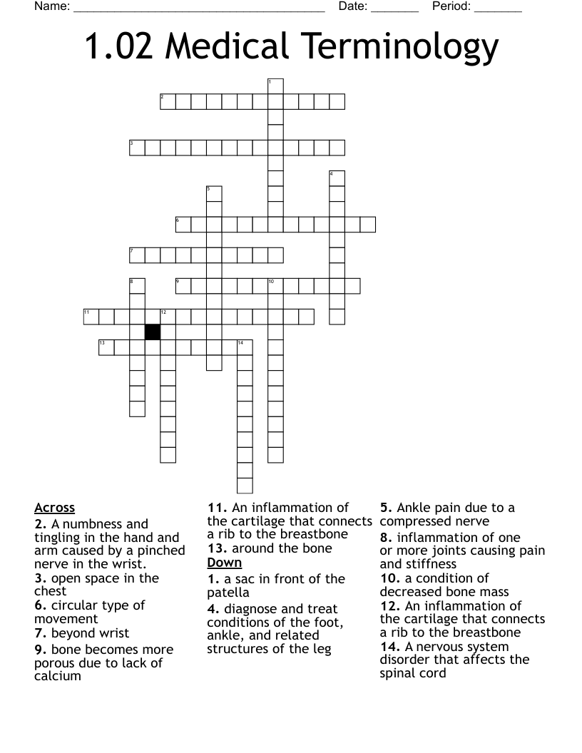 1.02 Medical Terminology Crossword