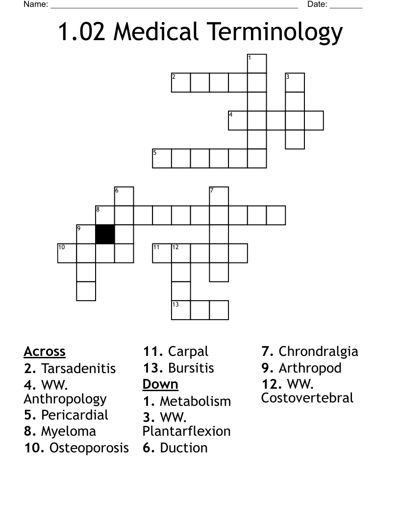1.02 Medical Terminology  Crossword