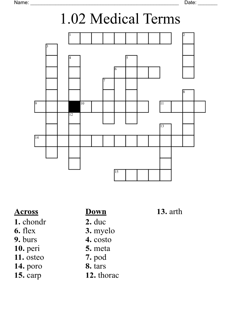 1.02 Medical Terms Crossword