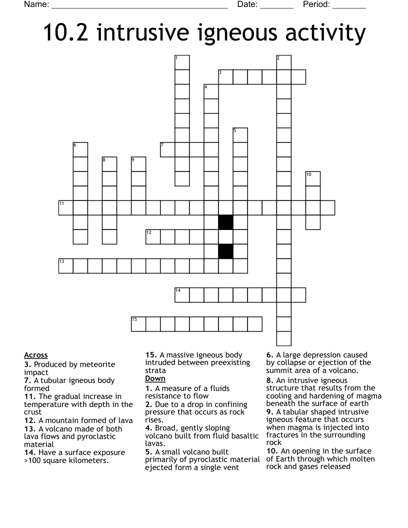 10.2 intrusive igneous activity Crossword