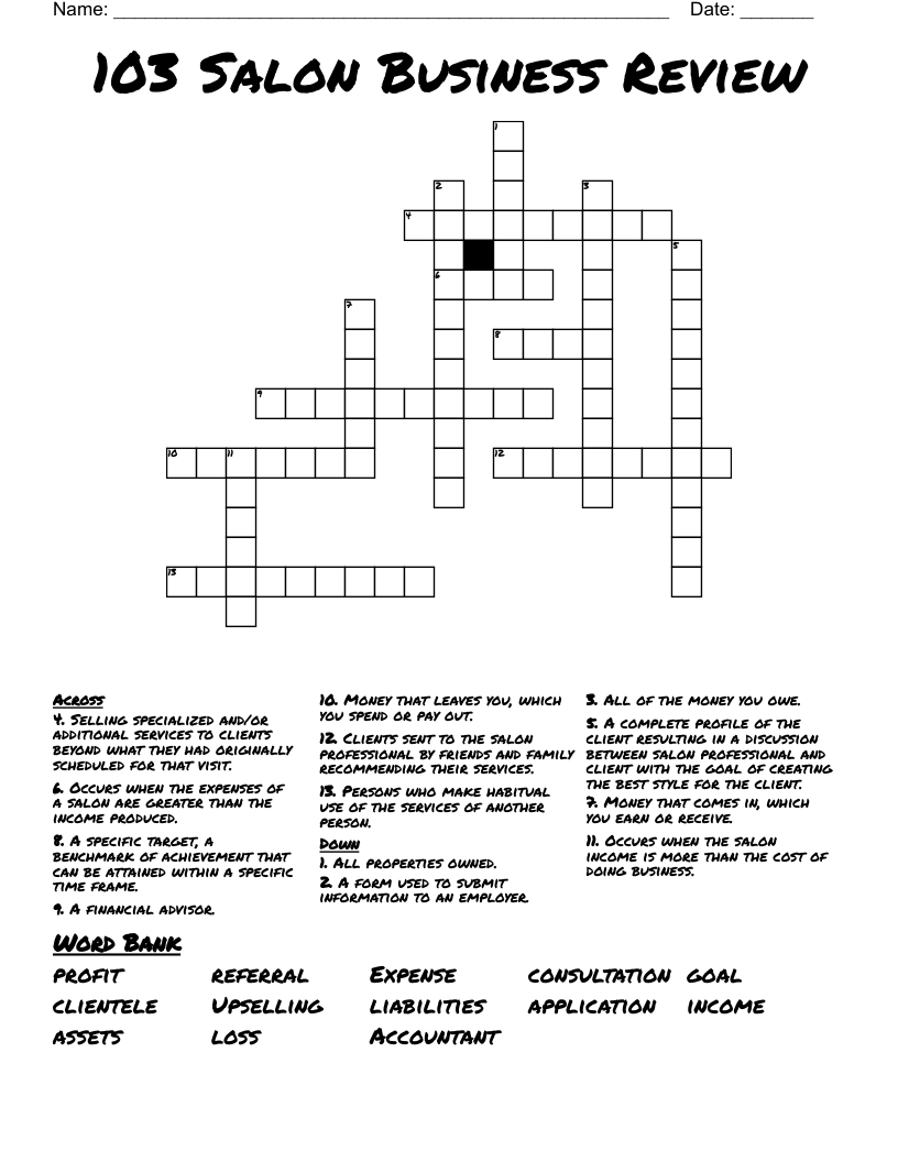 103 Salon Business Review Crossword