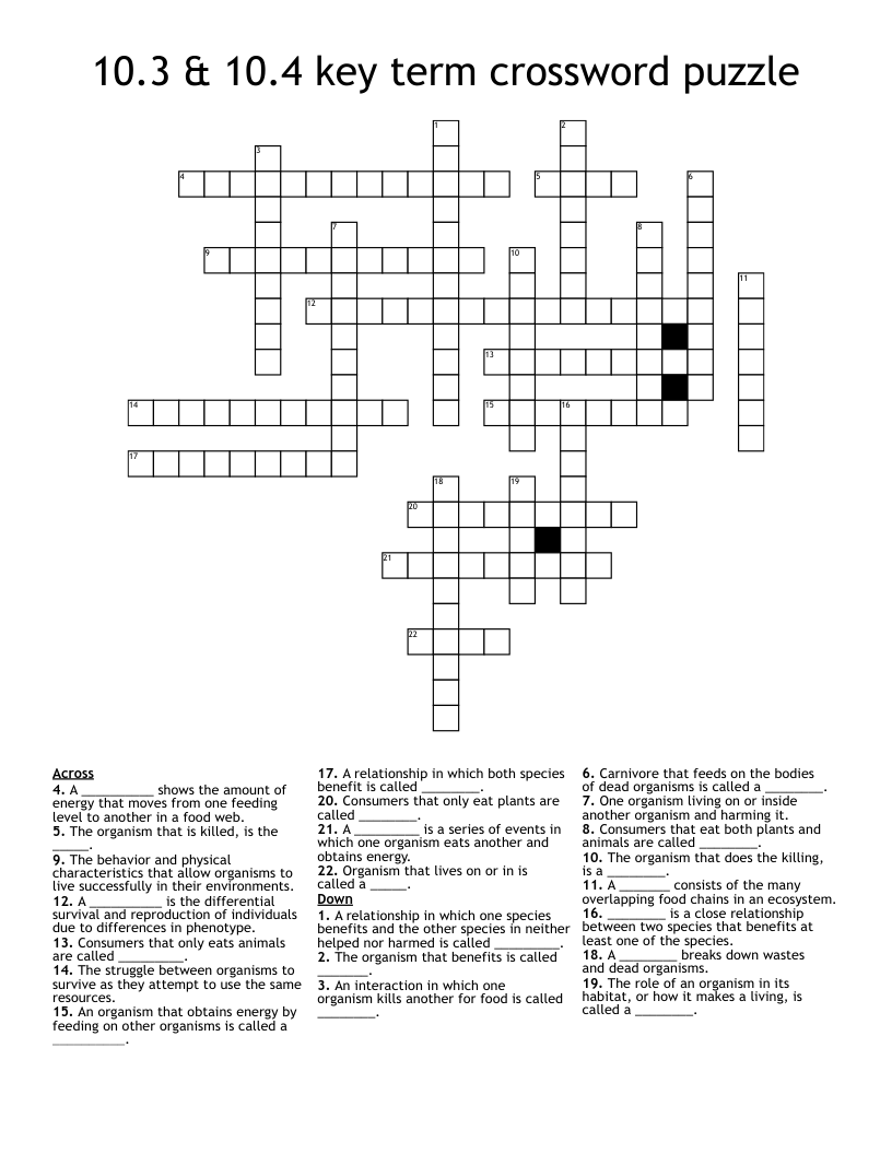 10.3 & 10.4 key term crossword puzzle