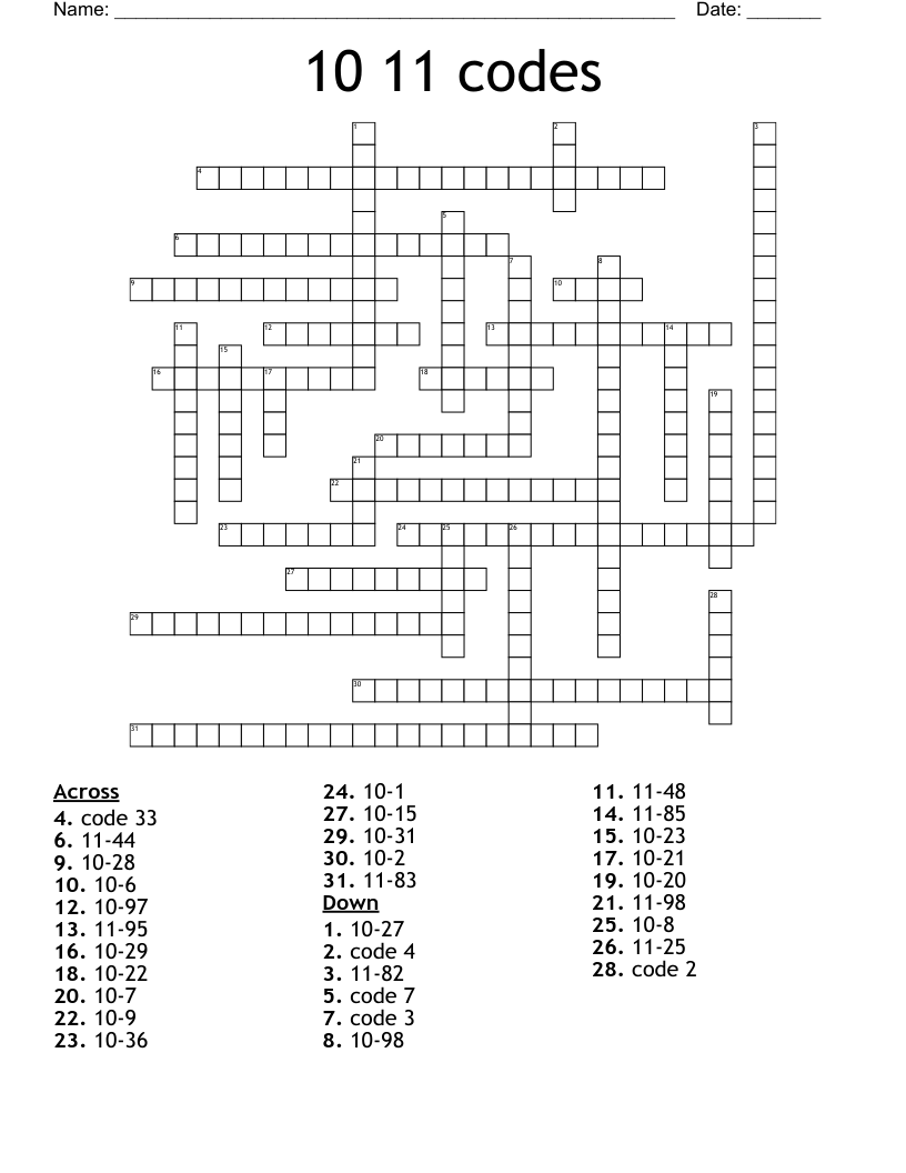 10 11 codes Crossword