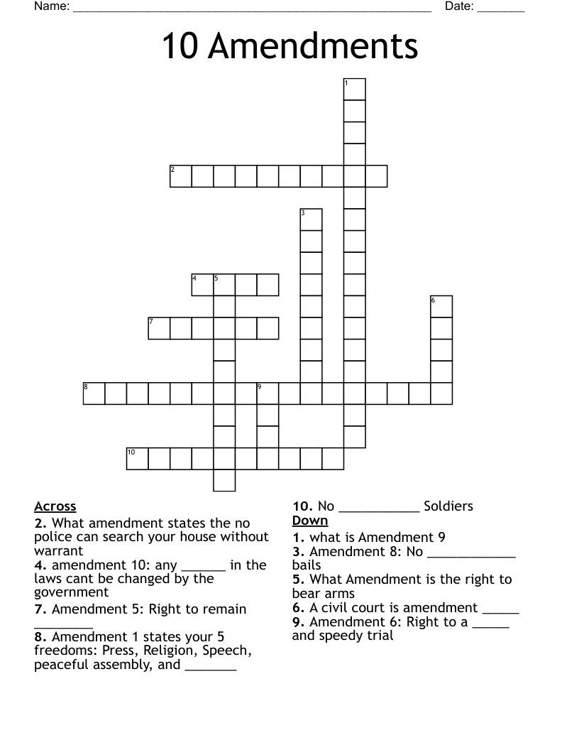 10 Amendments Crossword