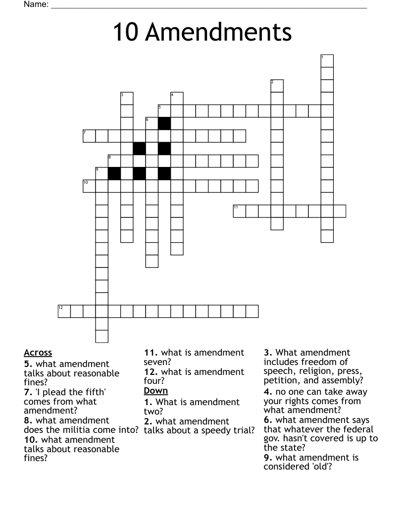 10 Amendments  Crossword