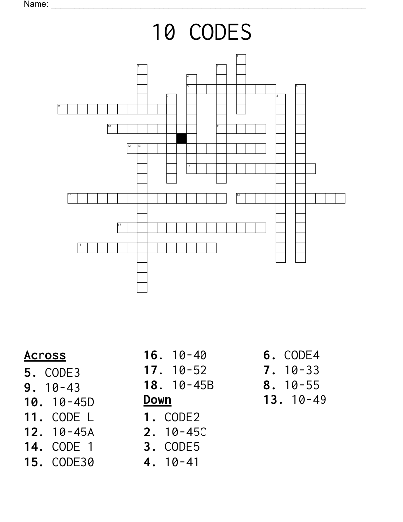 10 CODES Crossword